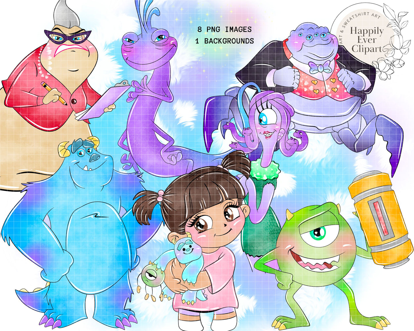 Watercolour Monsters Clipart Set Cute