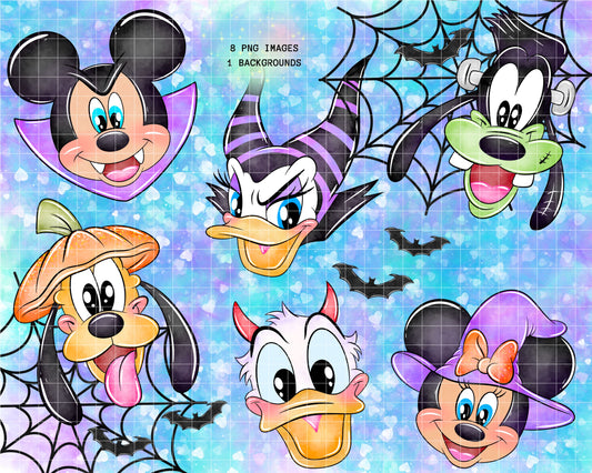 Watercolour Halloween Faces Clipart Set