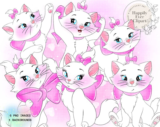 Watercolour Marie Cat Clipart Set Cute