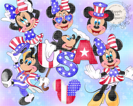 Watercolour Mouse USA 4th July Clipart Set