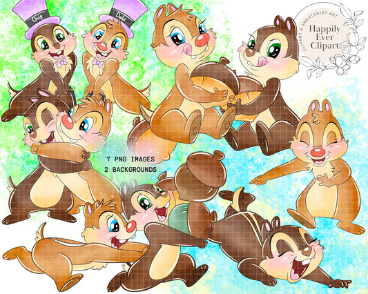 Watercolour Chip n Dale Clipart Set