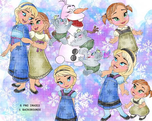 Watercolour Ice Princesses Toddler Clipart Set