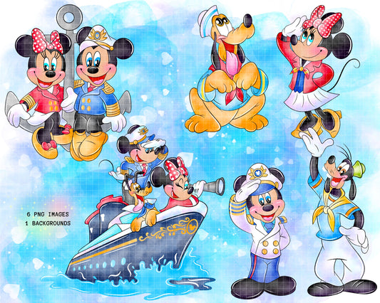 Watercolour Mouse Cruise Clipart Set