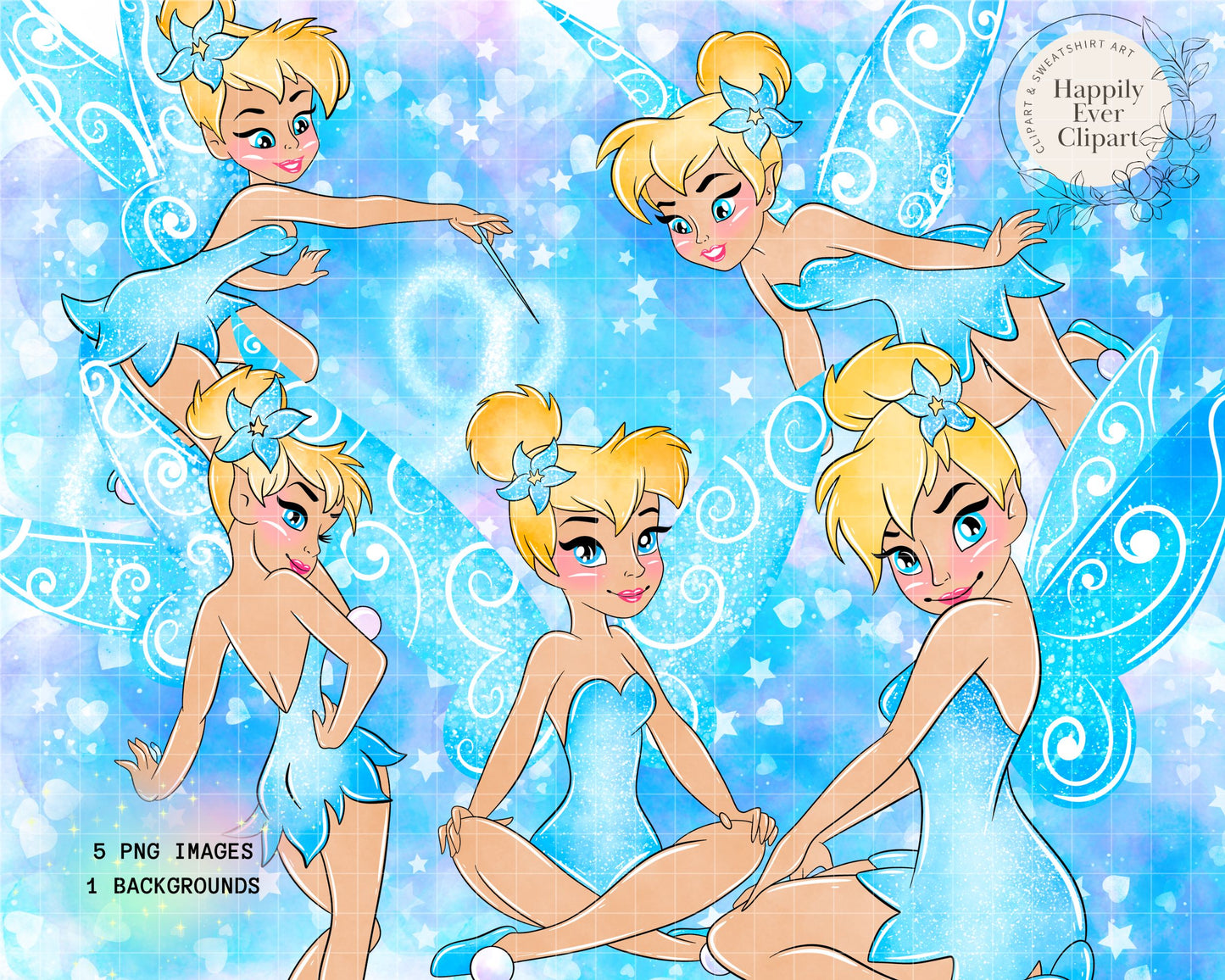 Watercolour Blue Tink Clipart Set