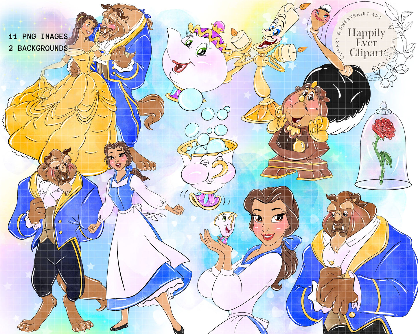 Watercolour Beauty Beast Clipart Set