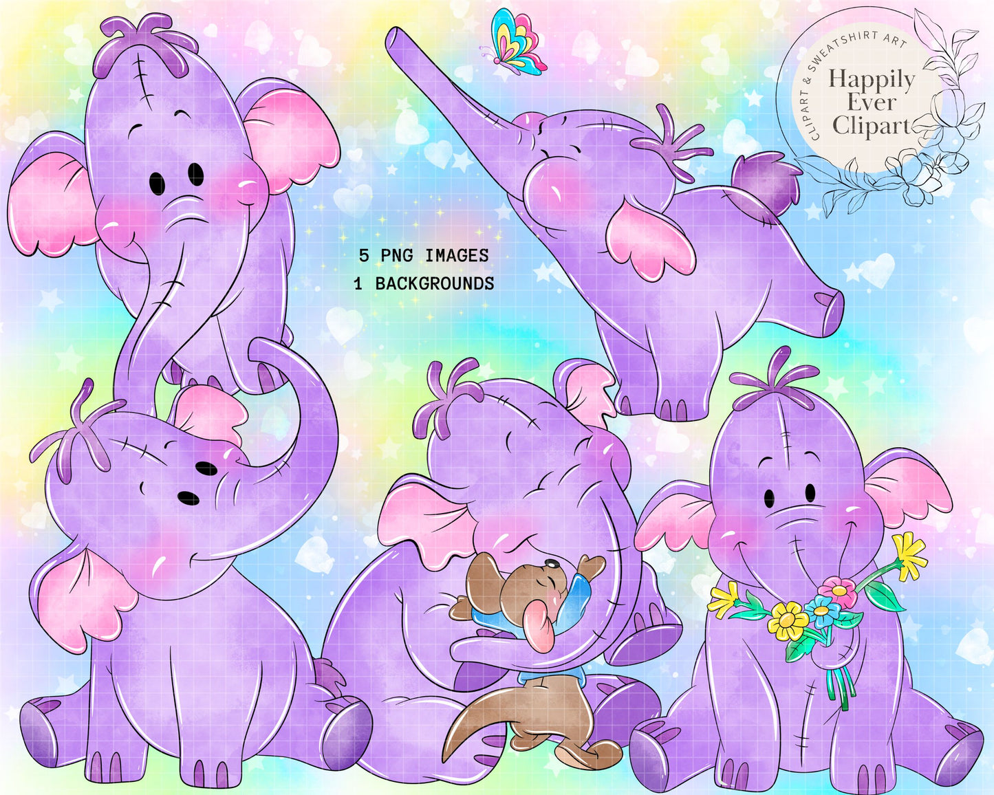 Watercolour Heffalump Cute Clipart Set