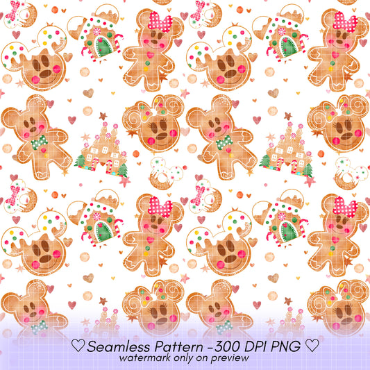 Watercolour Mouse Gingerbread Christmas Seamless Pattern