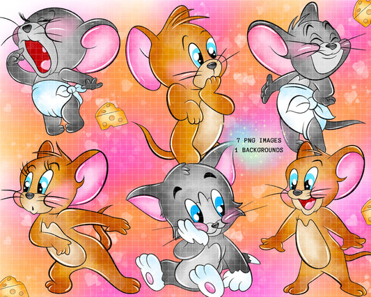 Watercolour Cat Mouse Clipart Set