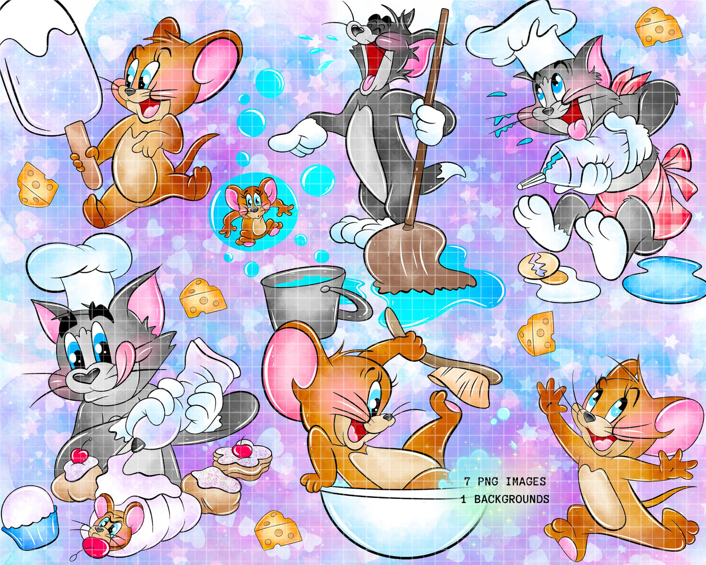 Watercolour Cat Mouse Clipart Set