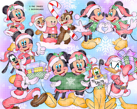 Watercolour Mouse & Pals Christmas Clipart Set