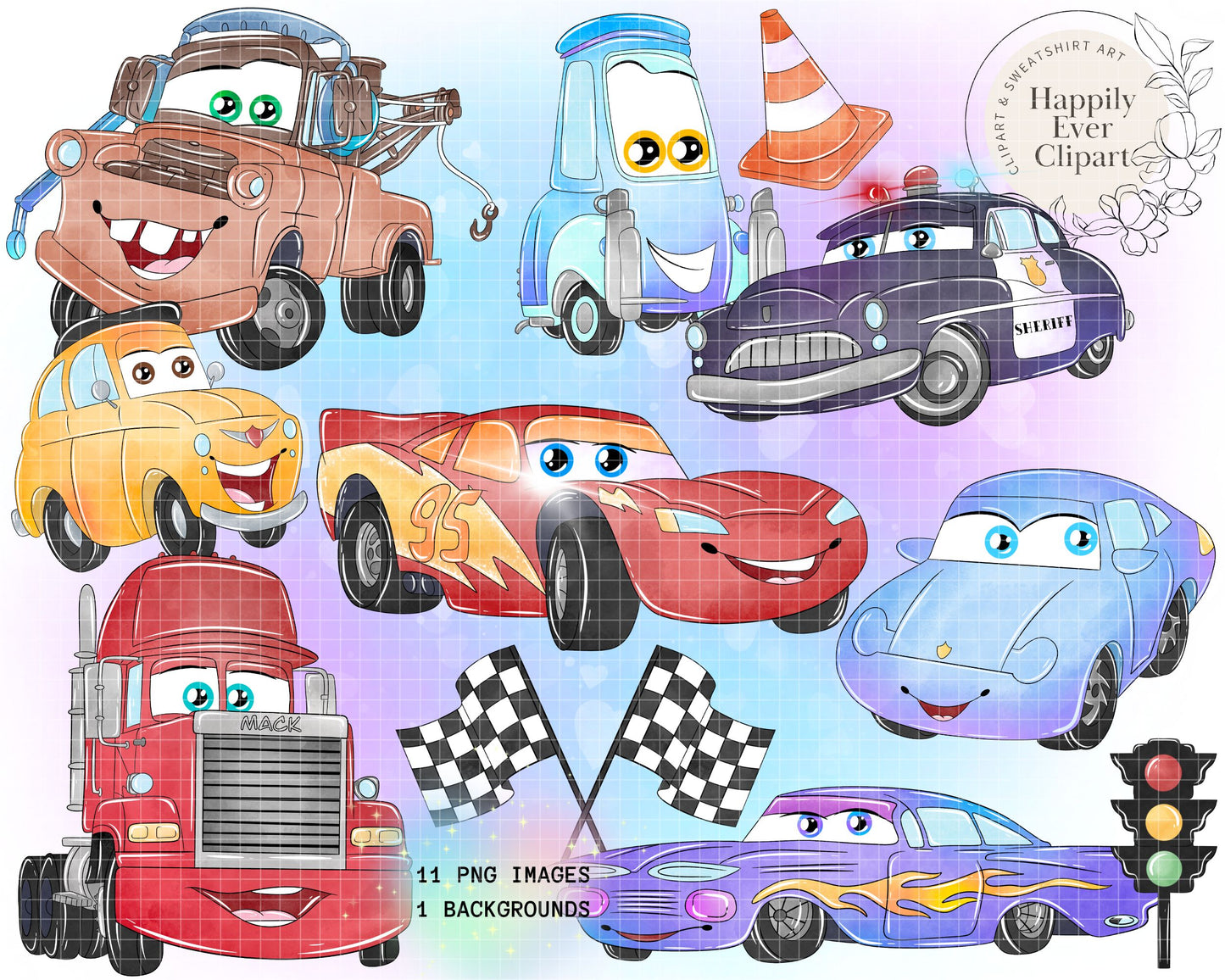 Watercolour Cars Clipart Set Cute