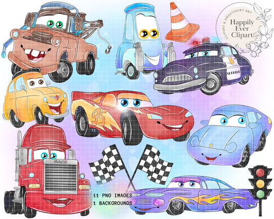 Watercolour Cars Clipart Set Cute