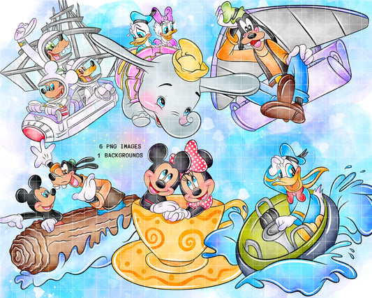 Watercolour Mouse Theme Park Clipart Set Cute