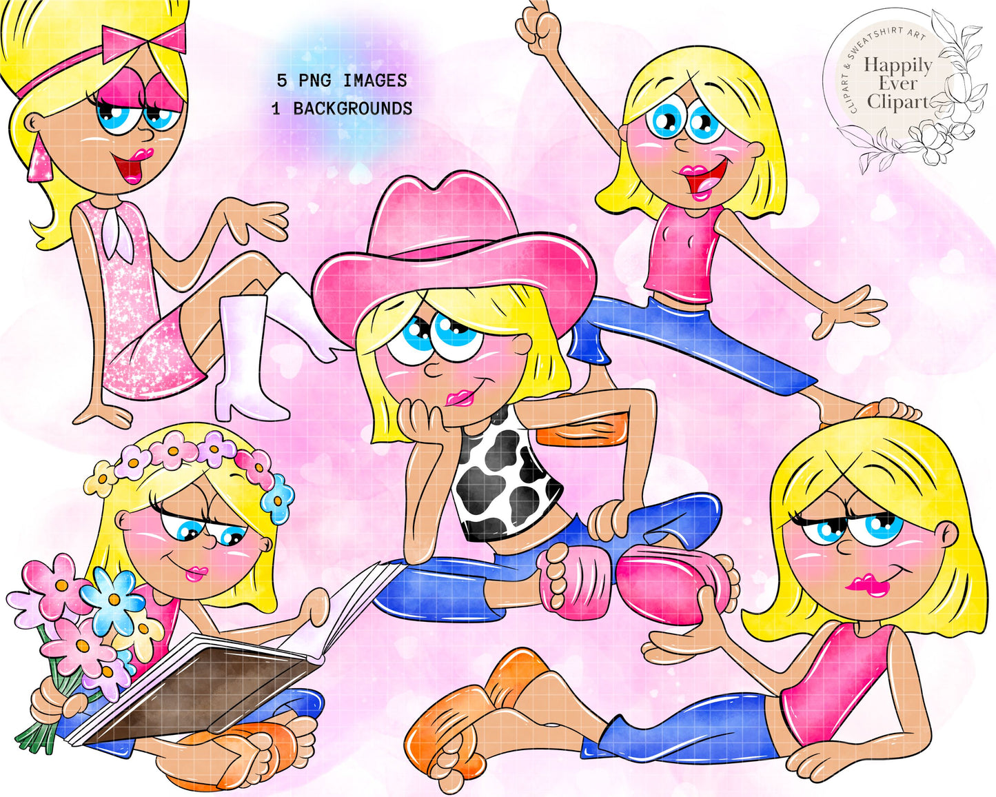 Watercolour Lizzie Cartoon Clipart Set