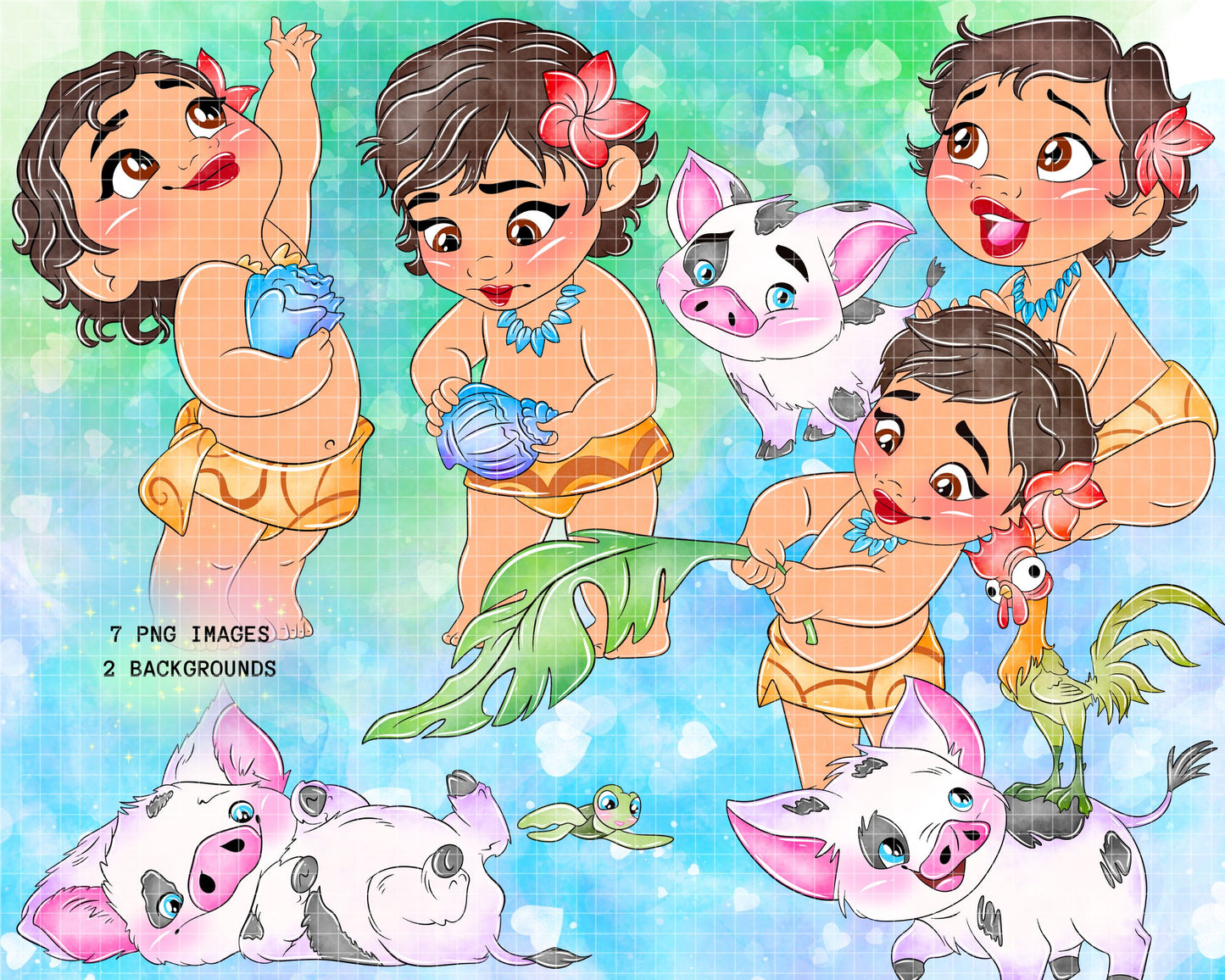 Watercolour Moana Clipart Set Cute