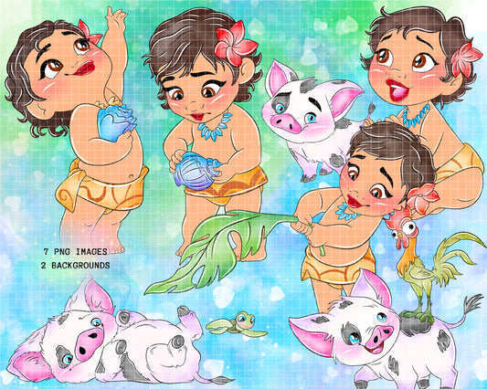 Watercolour Moana Clipart Set Cute