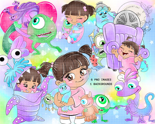 Watercolour Monsters Clipart Set Cute