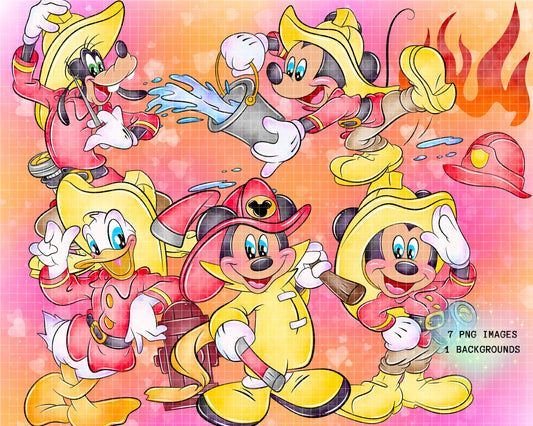 Watercolour Mouse Firefighter Clipart Set