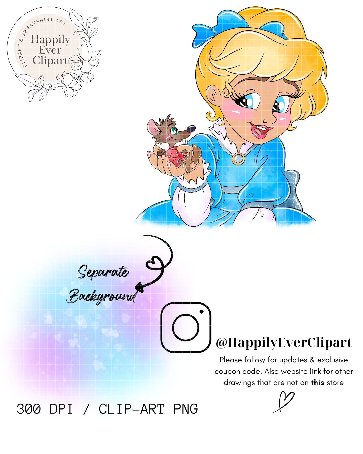 Watercolour Cute Cinderella Toddler Clipart