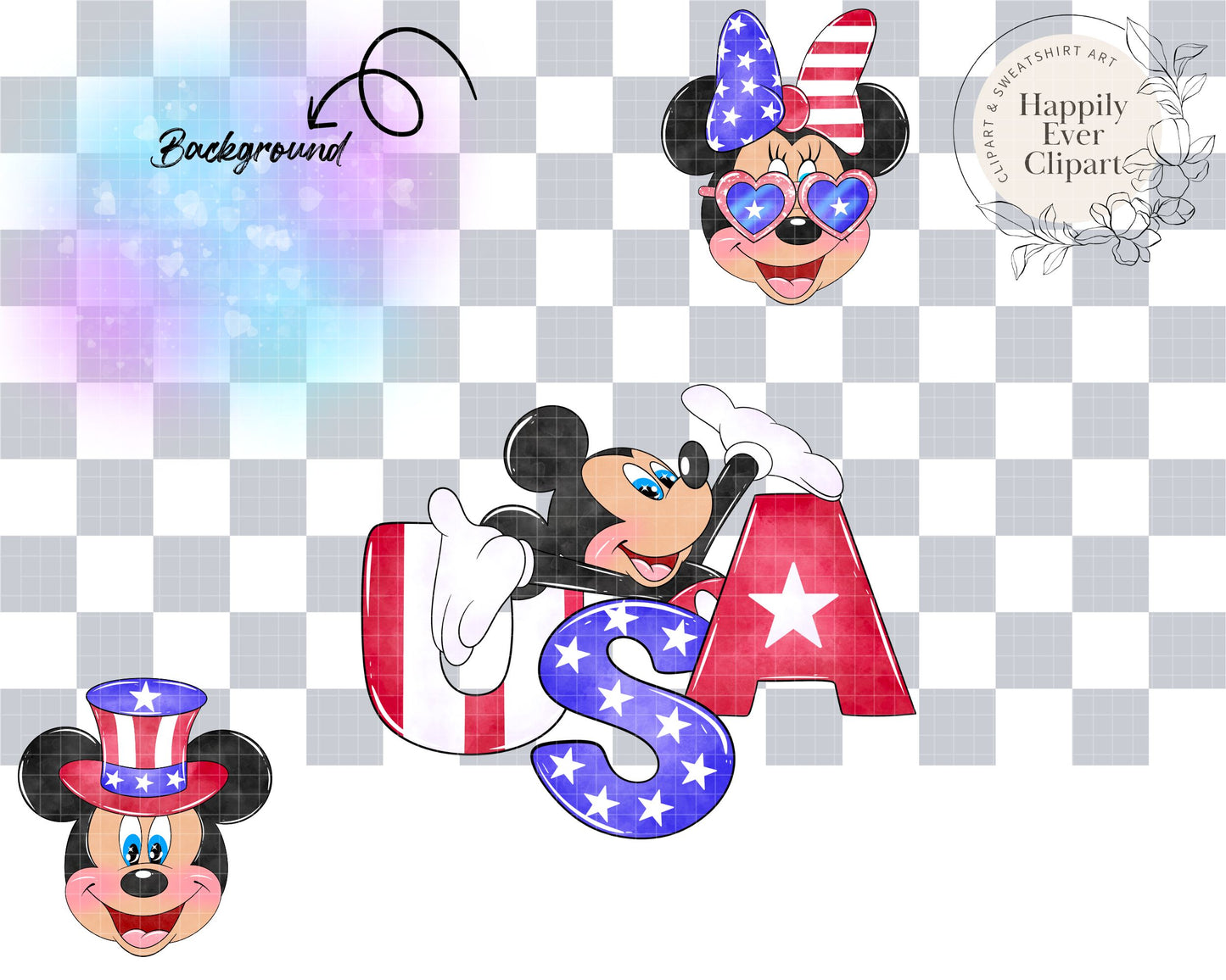 Watercolour Mouse USA 4th July Clipart Set