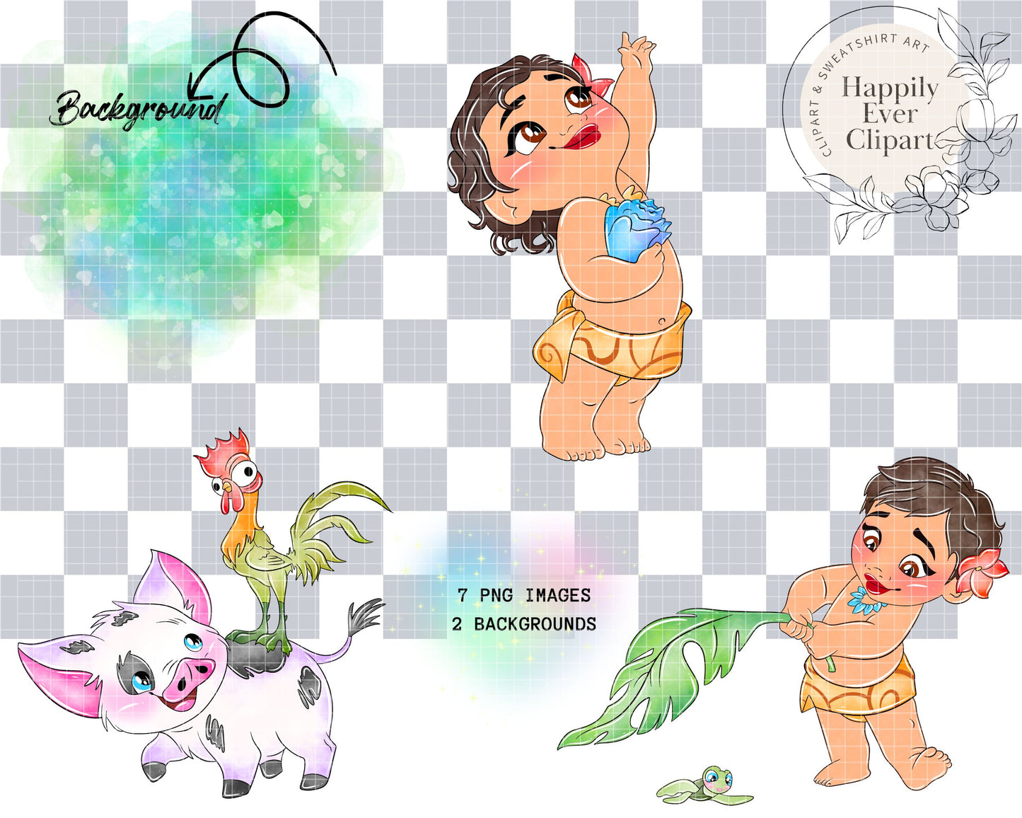 Watercolour Moana Clipart Set Cute