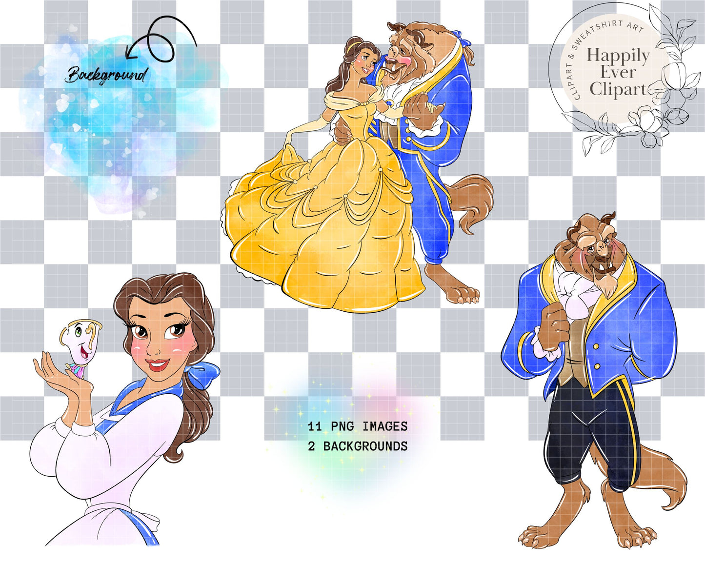 Watercolour Beauty Beast Clipart Set