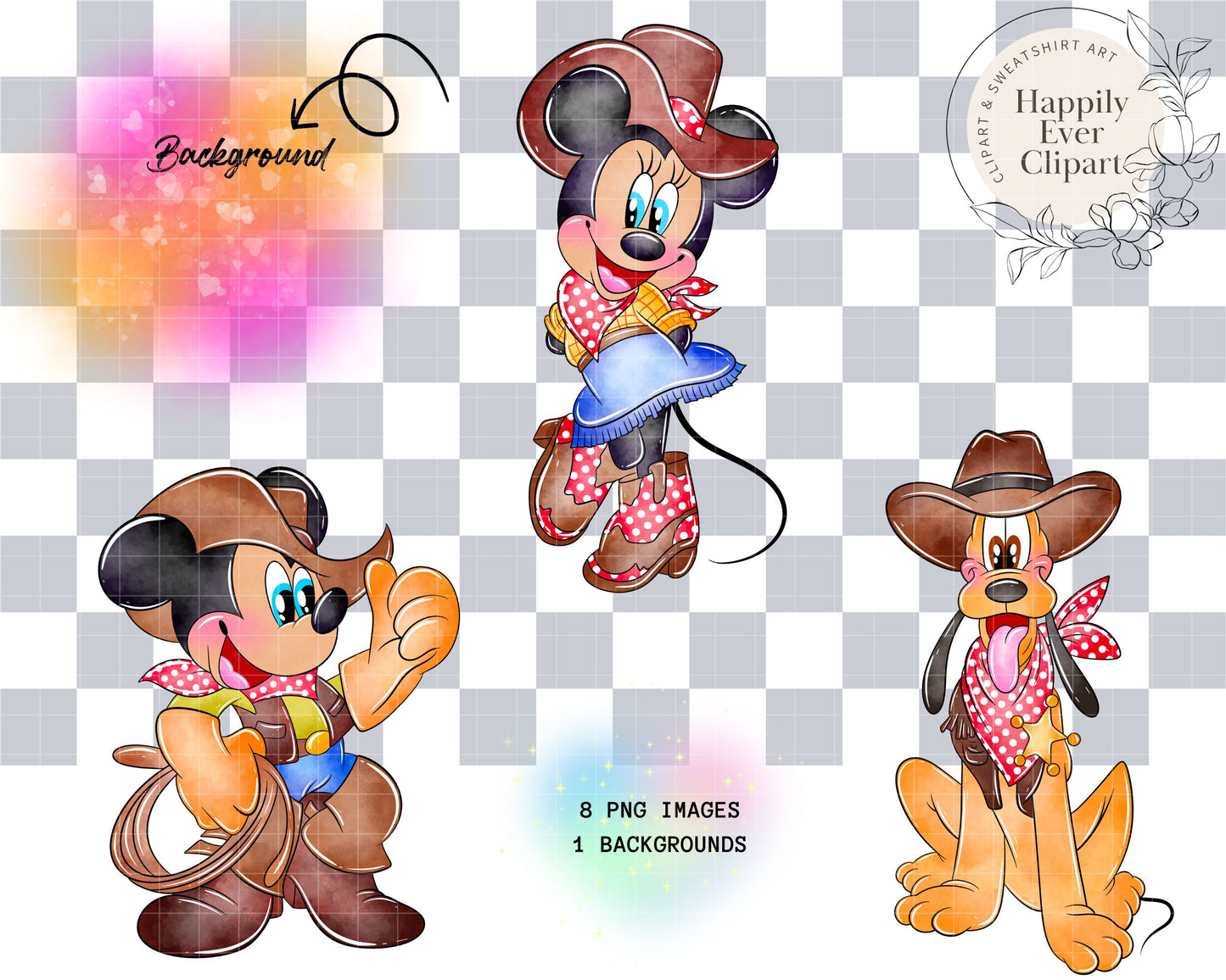 Watercolour Mouse Cowgirls Cowboys Set