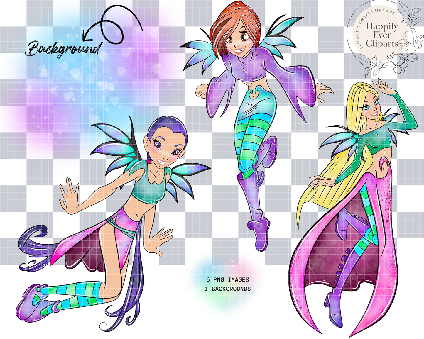 Watercolour Magical Fairies Clipart Set