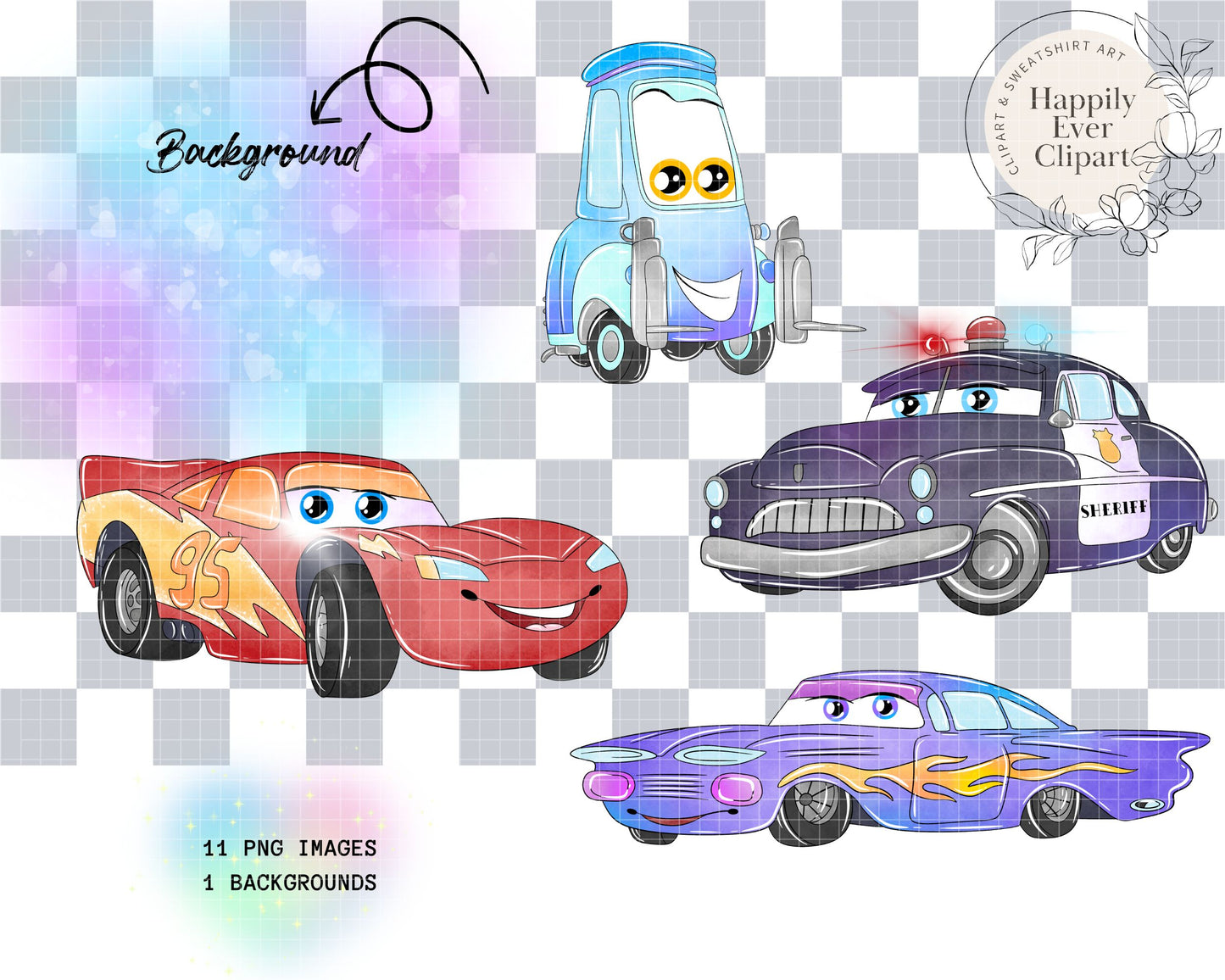 Watercolour Cars Clipart Set Cute