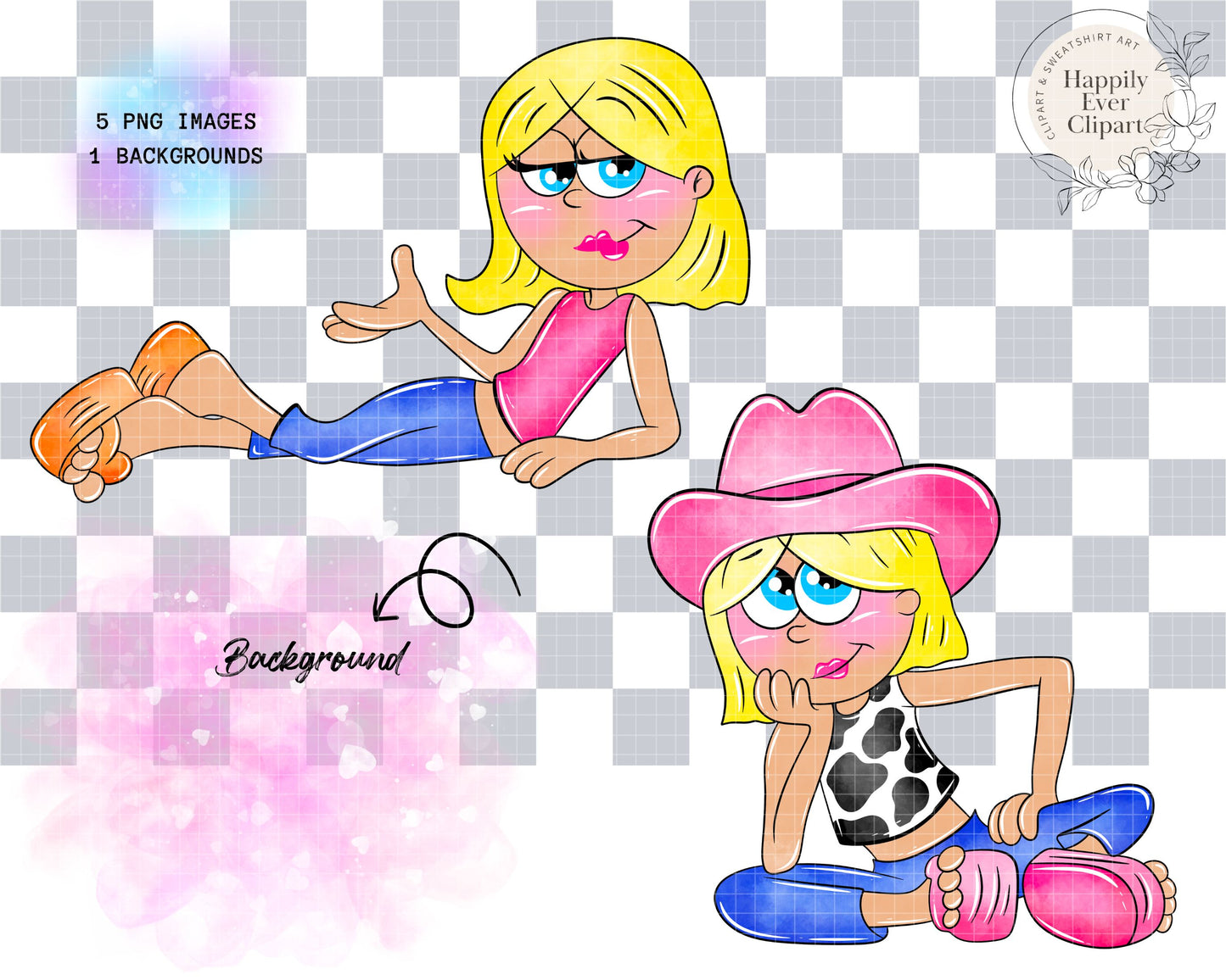 Watercolour Lizzie Cartoon Clipart Set