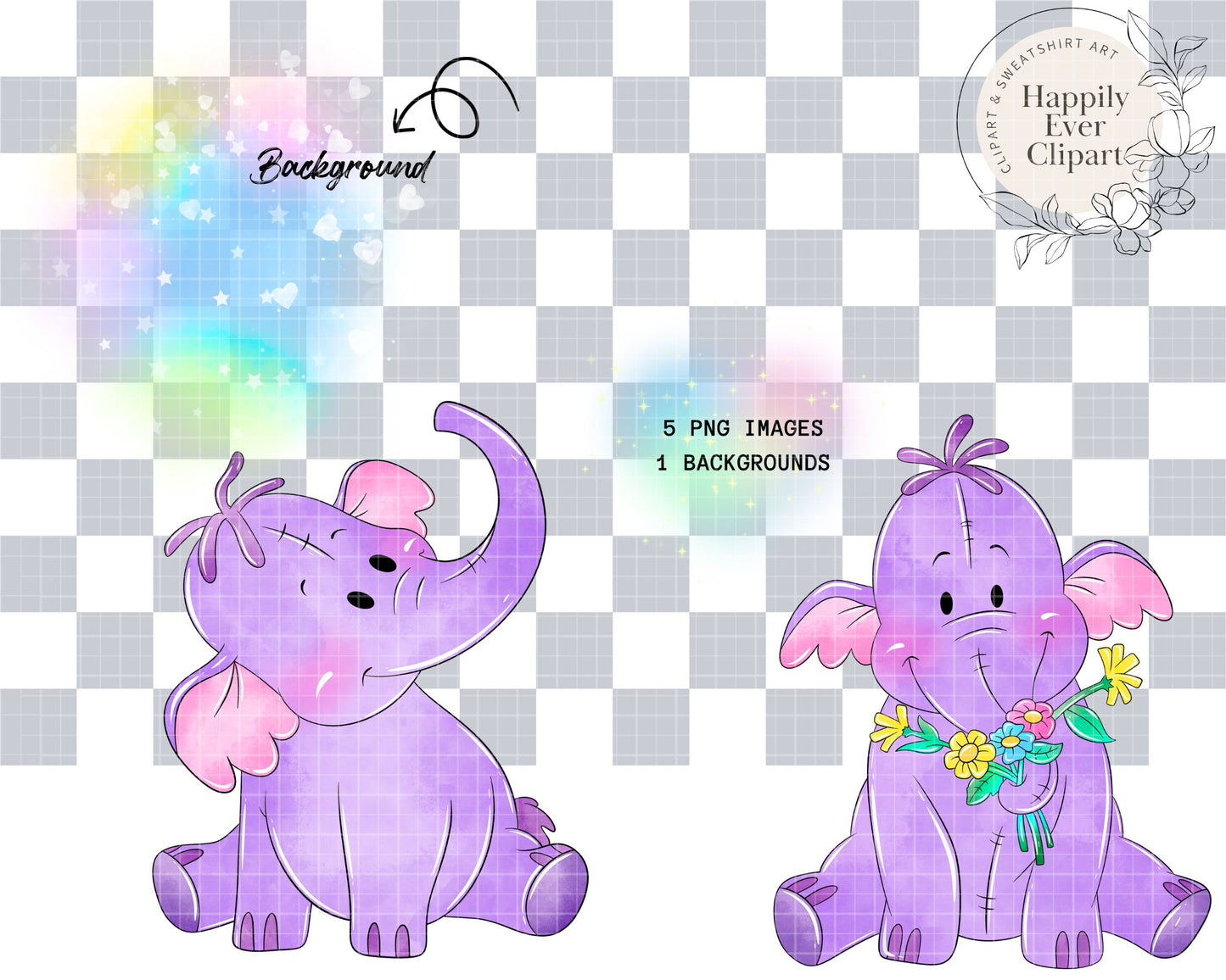 Watercolour Heffalump Cute Clipart Set