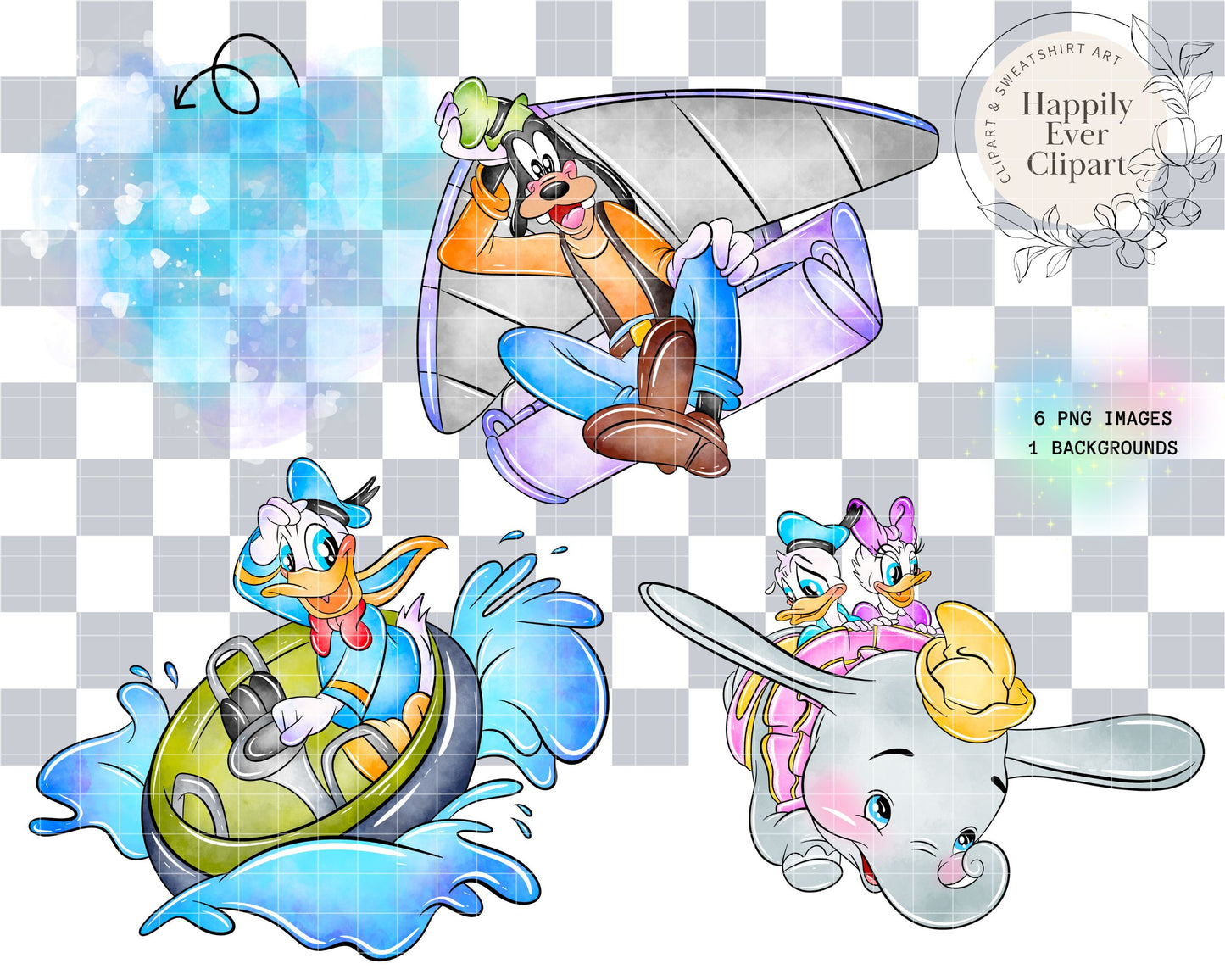 Watercolour Mouse Theme Park Clipart Set Cute