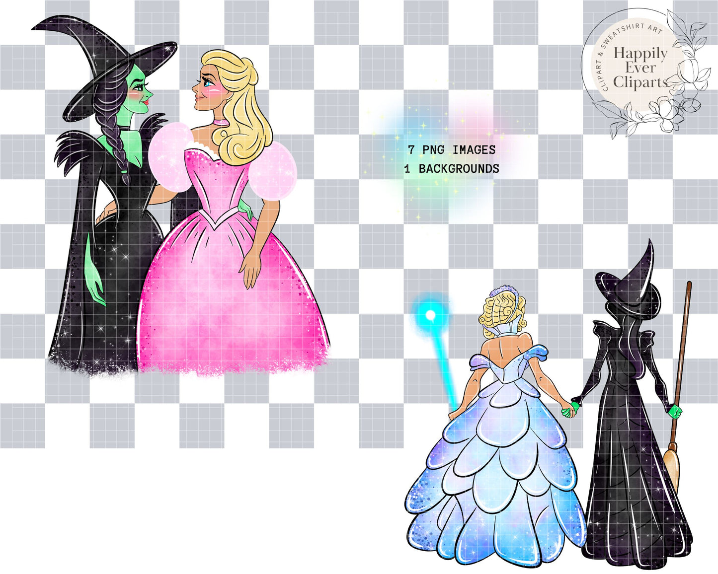 Watercolour Witch & Princess Clipart Set