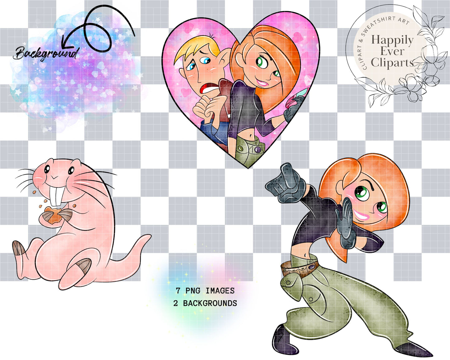 Watercolour Kim Possible Clipart Set