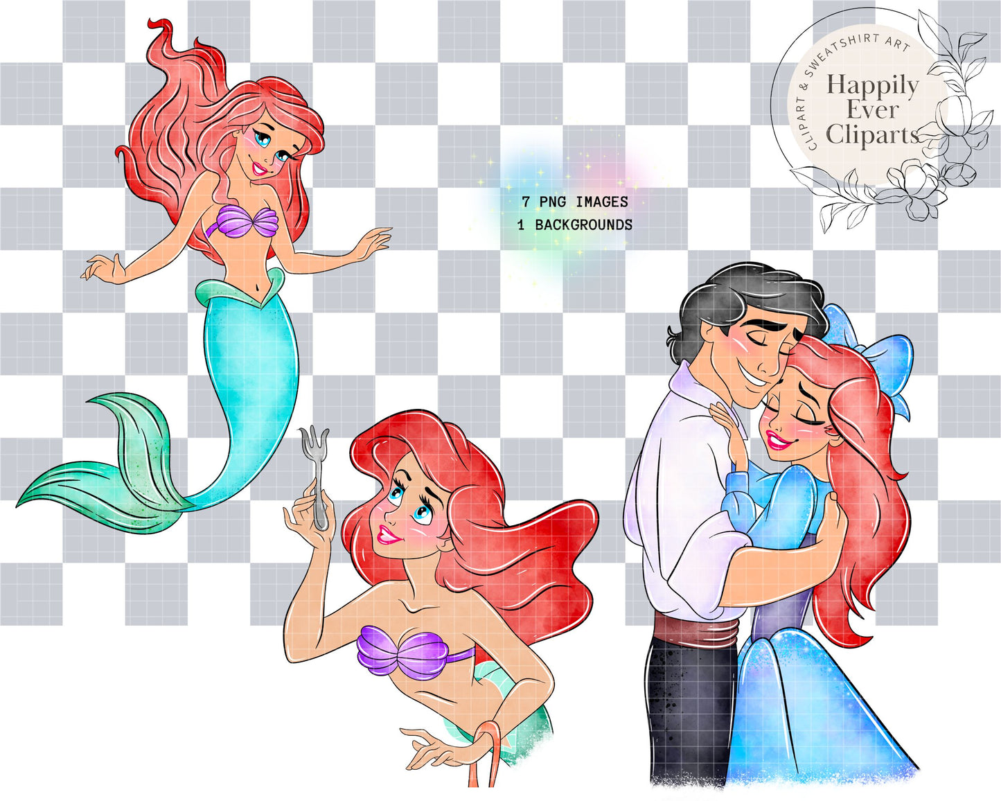 Watercolour Mermaid Clipart Set