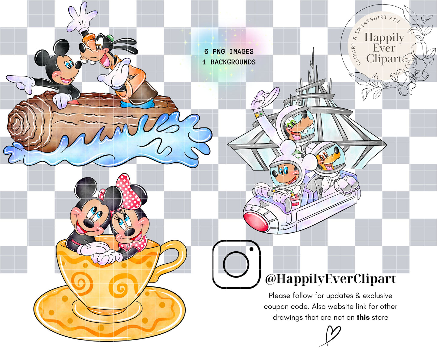 Watercolour Mouse Theme Park Clipart Set Cute