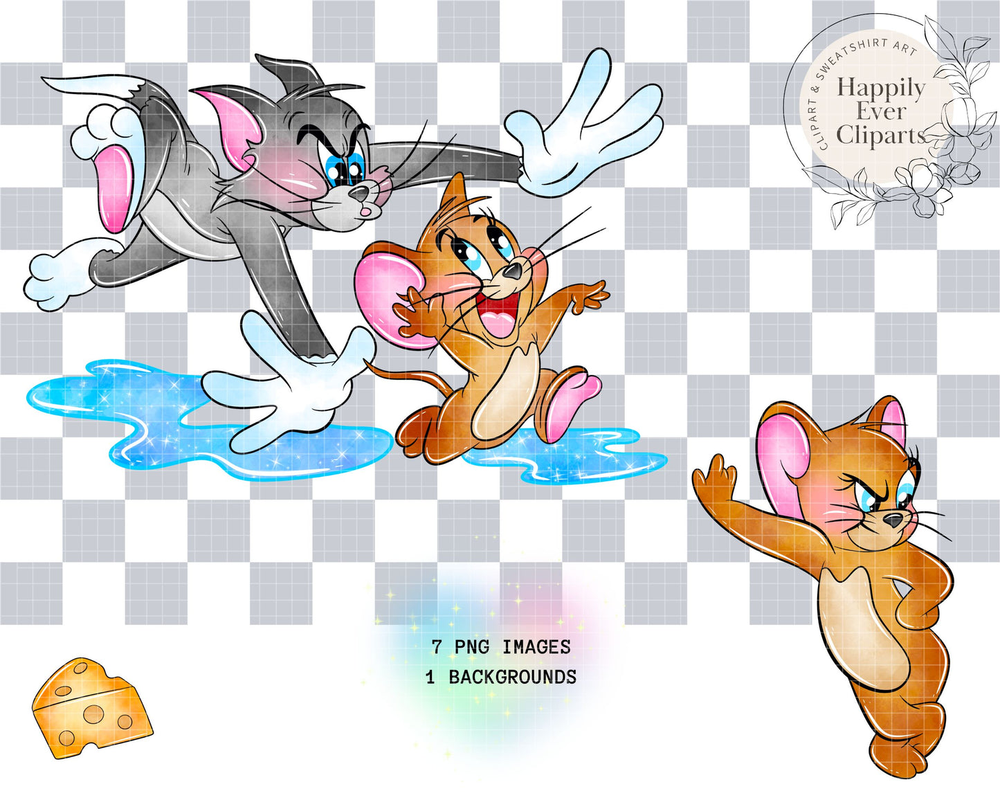 Watercolour Cat Mouse Clipart Set