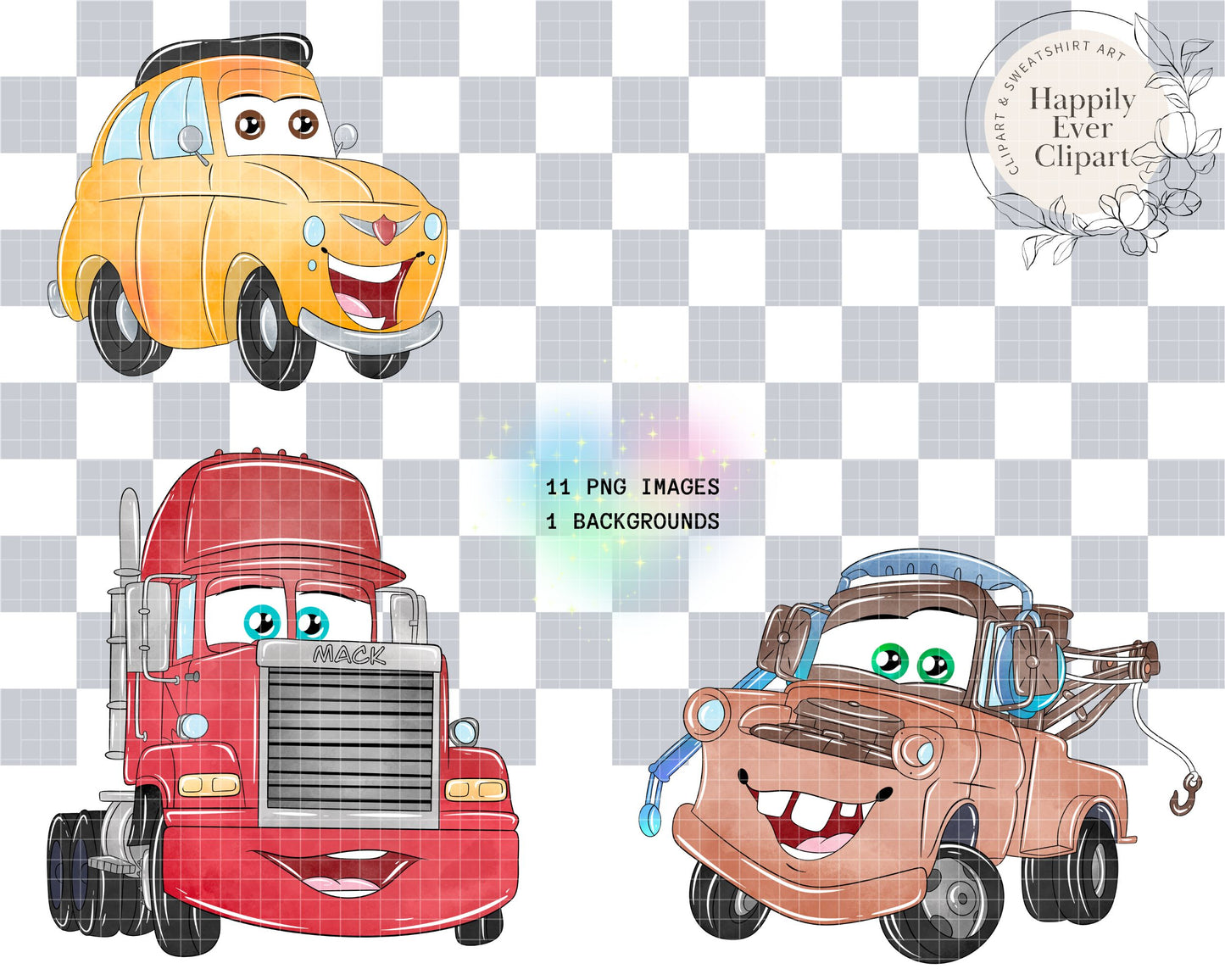 Watercolour Cars Clipart Set Cute