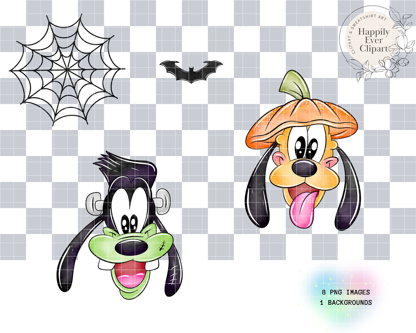 Watercolour Halloween Faces Clipart Set