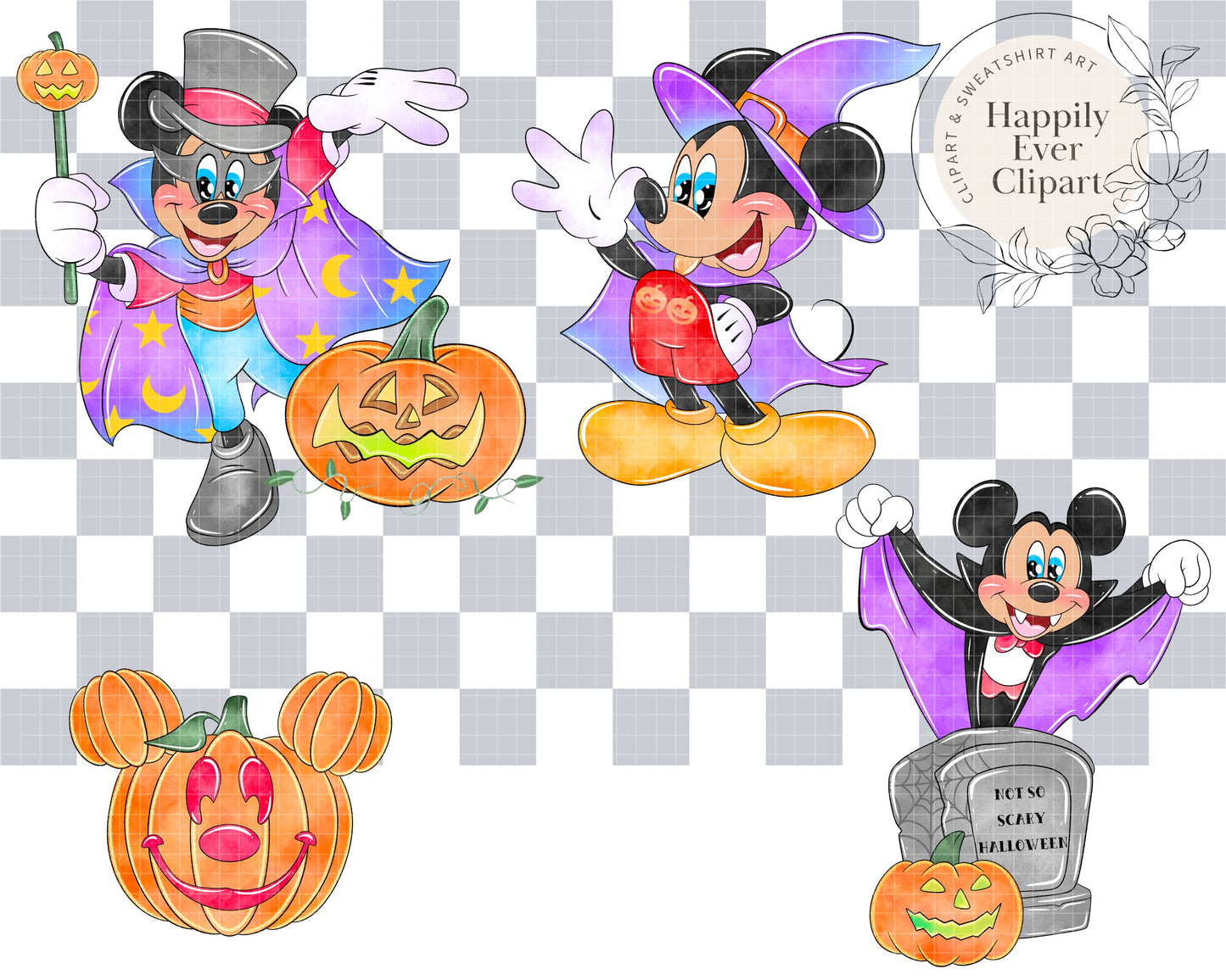 Watercolour Mouse Halloween Clipart Set Cute