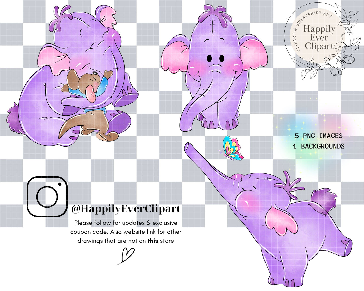 Watercolour Heffalump Cute Clipart Set