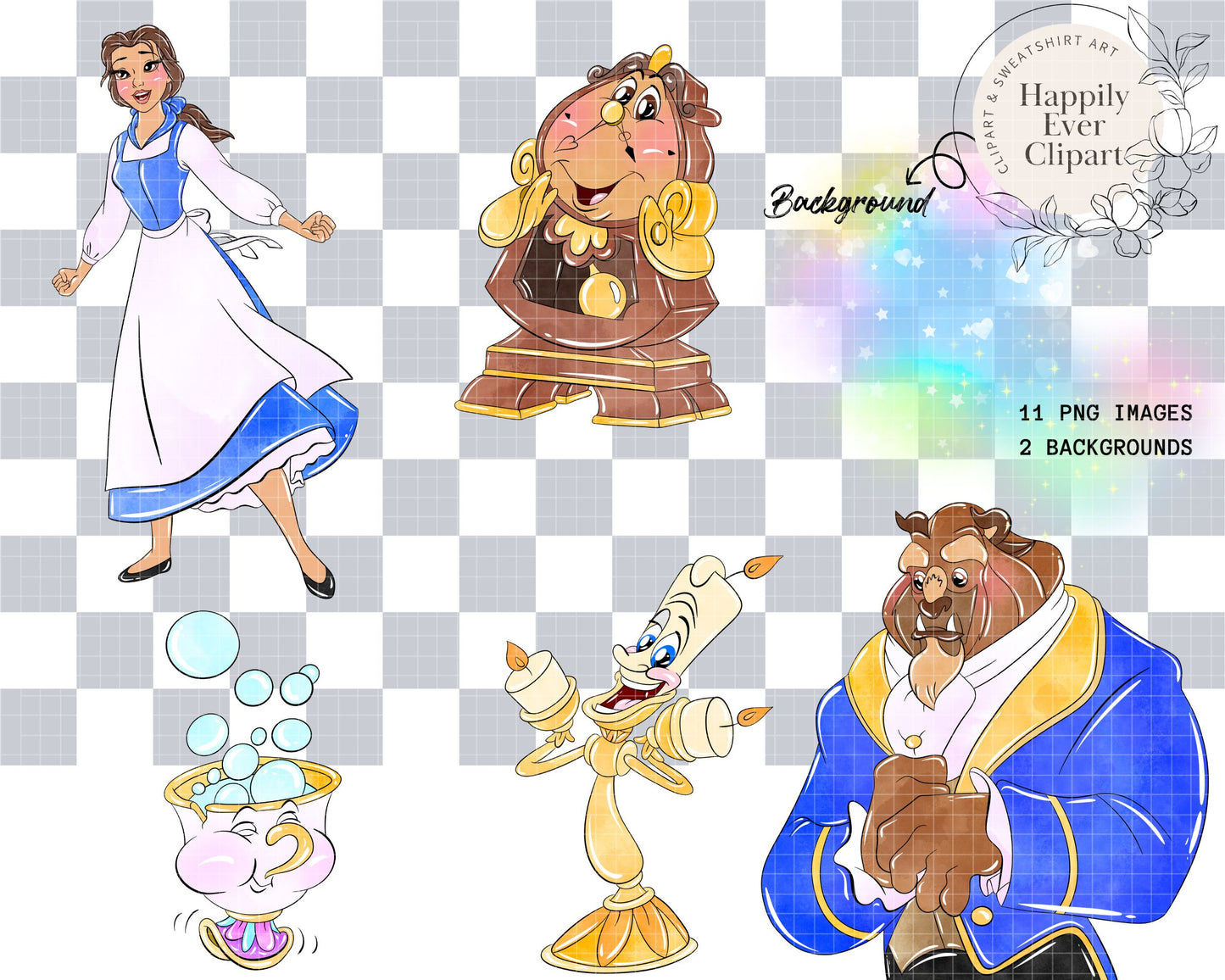 Watercolour Beauty Beast Clipart Set