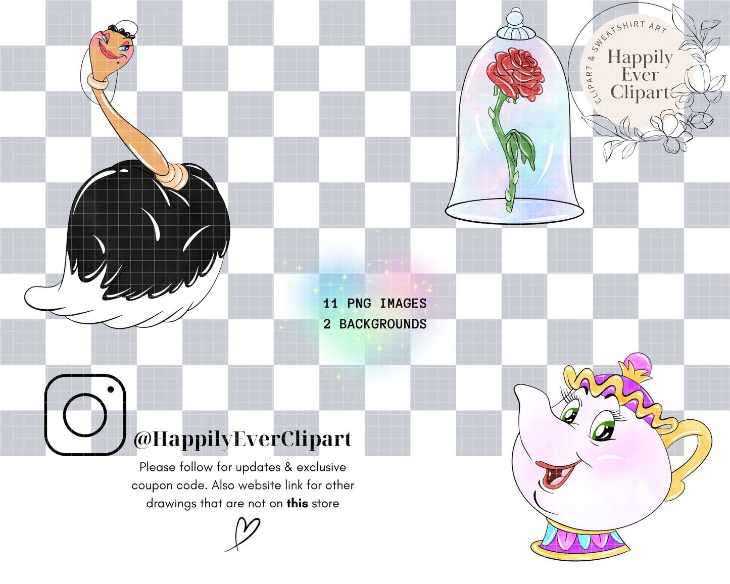 Watercolour Beauty Beast Clipart Set