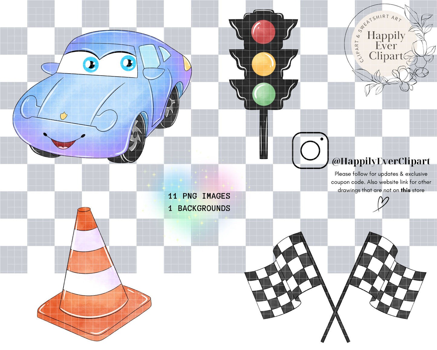 Watercolour Cars Clipart Set Cute